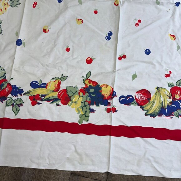 Vtg 40s 50s Wilendur Tablecloth Red Blue Fruit Pineapple Watermelon Cherries - Picture 4 of 9